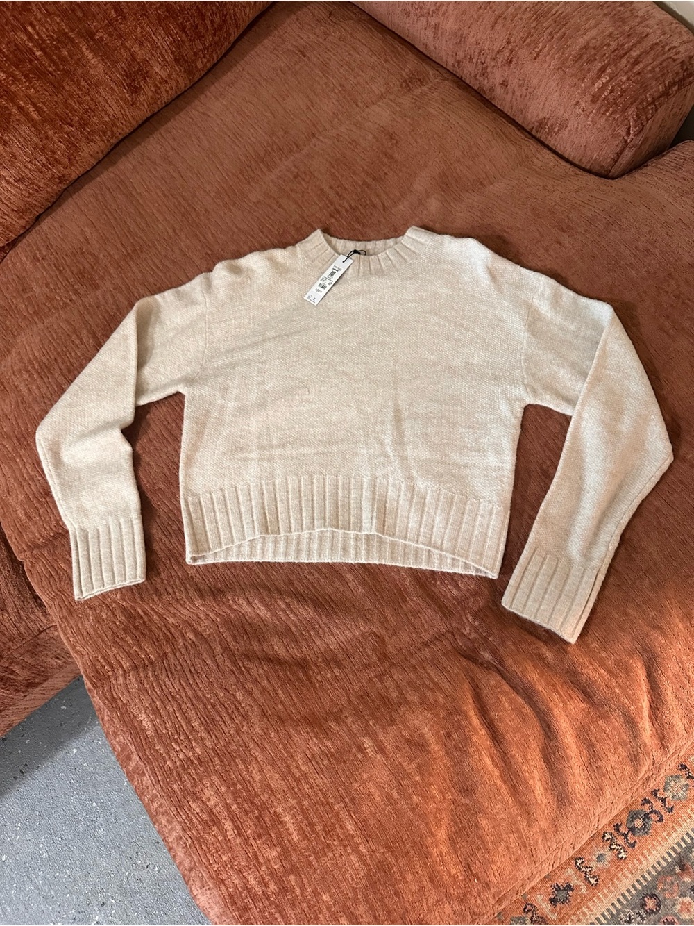 Express Cozy Cream Crewneck Crop Sweater - Women's